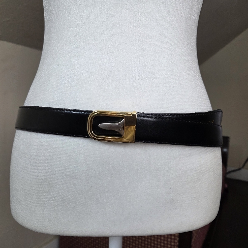 W.H. Italian Leather Belt Black Gold‎ Buckle 54” Made in Italy Florence